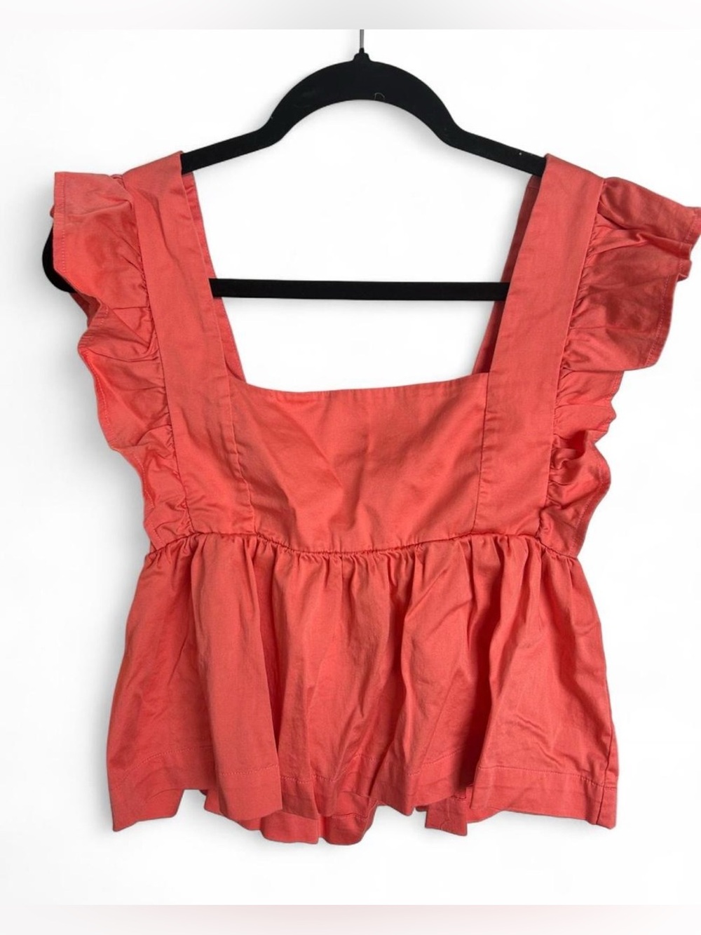 Forever 21 Coral Ruffle Sleeve Square Neck Crop Top
